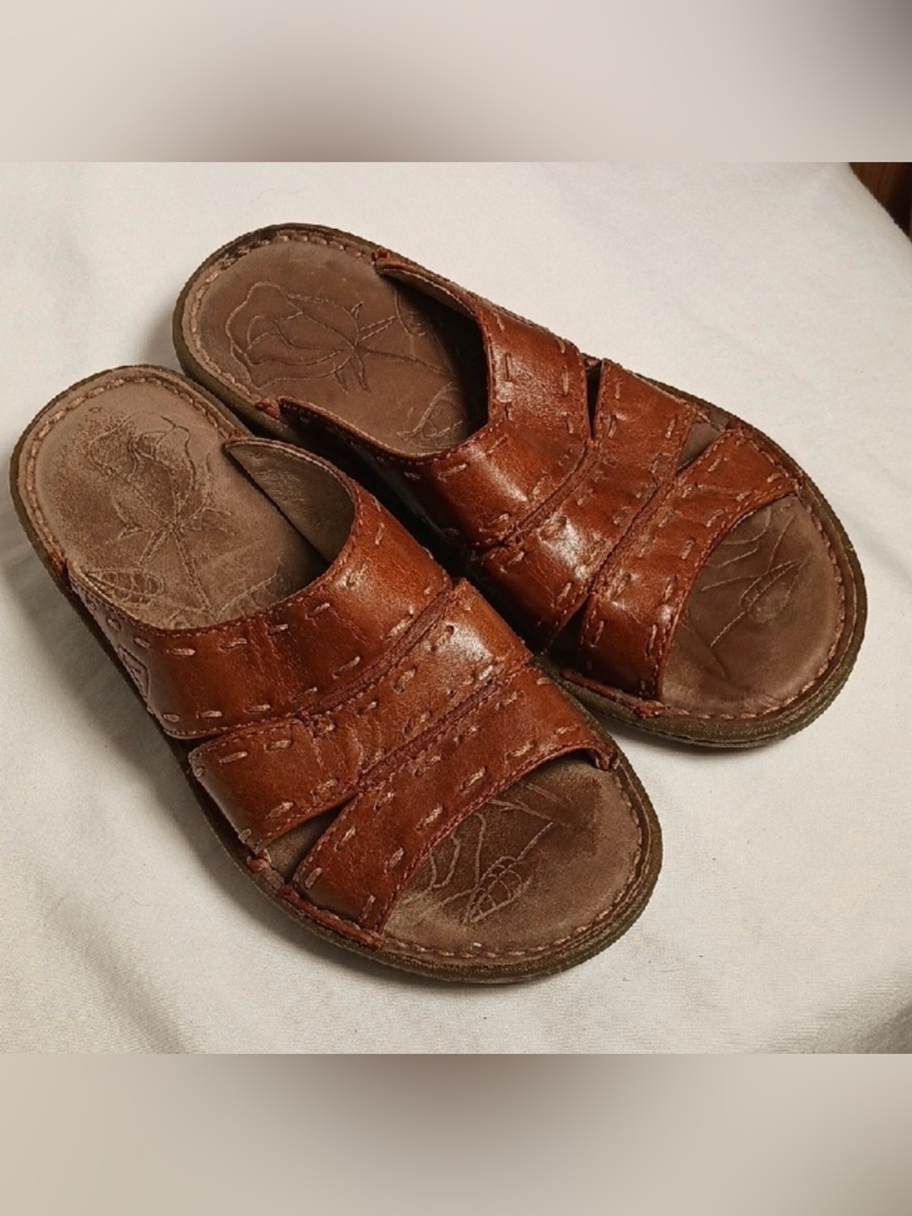 Keen Brown Leather Slide Sandals